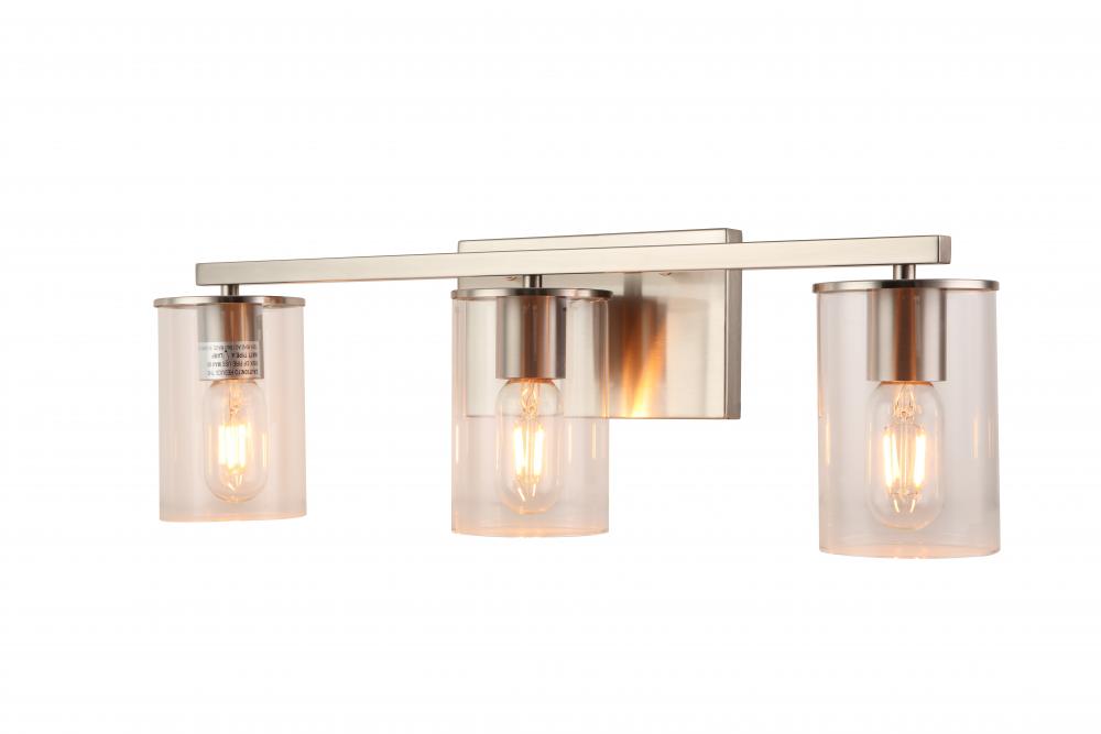 3X E26 60 W vanity Light in Satin Nickel finish with replaceable socket rings