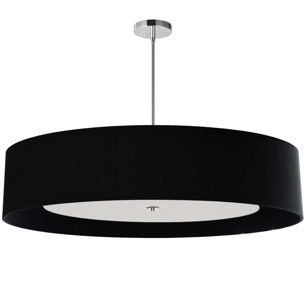 6 Light Polished Chrome Helena Pendant w/ Black Shade and White Fabric Diffuser