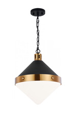 Matteo Lighting C72203AGOP - Sphericon Matte Black and Aged Gold Brass Pendant