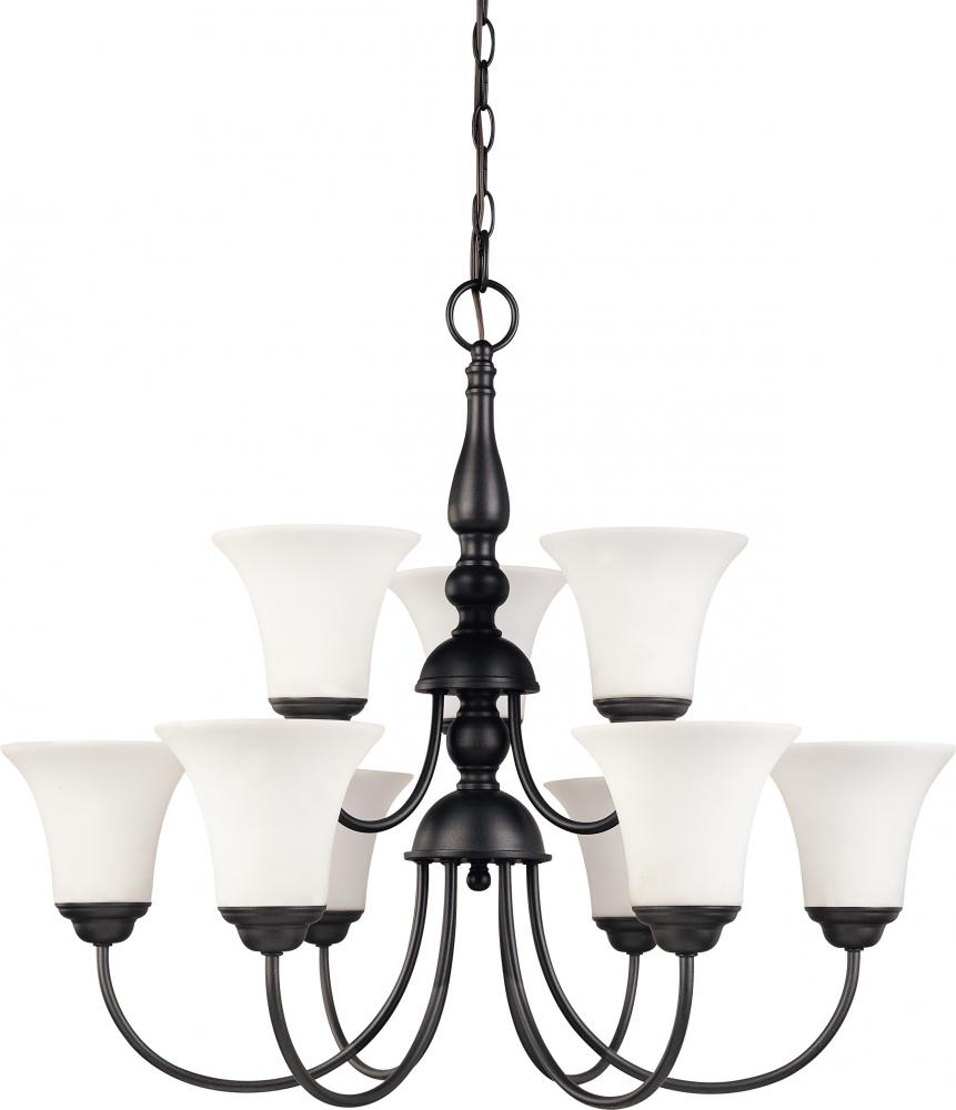 9-Light 2-Tier Dark Chocolate Bronze Chandelier with White Satin Glass and (9) 13W GU24 Bulbs