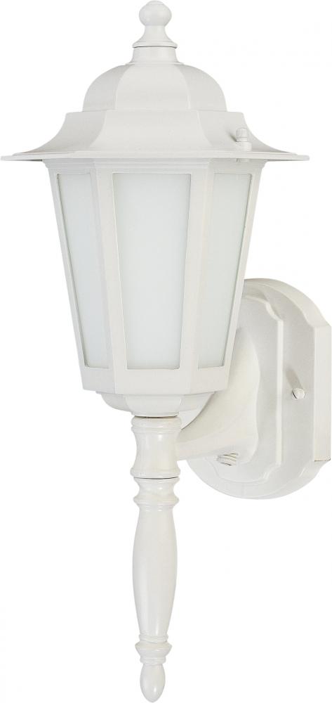 1-Light Outdoor Wall Lantern (Arm Up) with Photocell in White Finish and Frosted Glass (1) 13W GU24