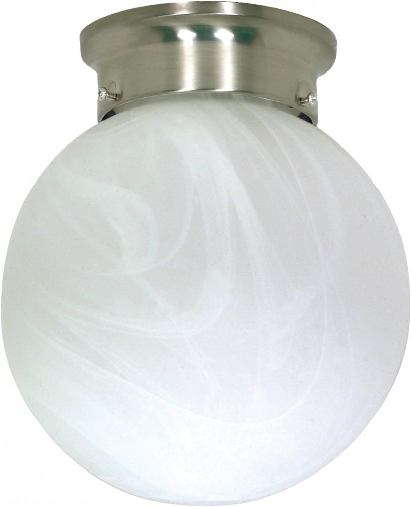 1-Light 8" Ball Ceiling Light in Brushed Nickel Finish with Alabaster Glass