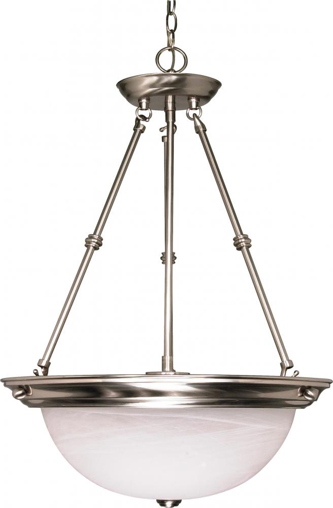 3-Light Large Pendant Light in Brushed Nickel Finish with Alabaster Glass and (3) 13W GU24 Lamps
