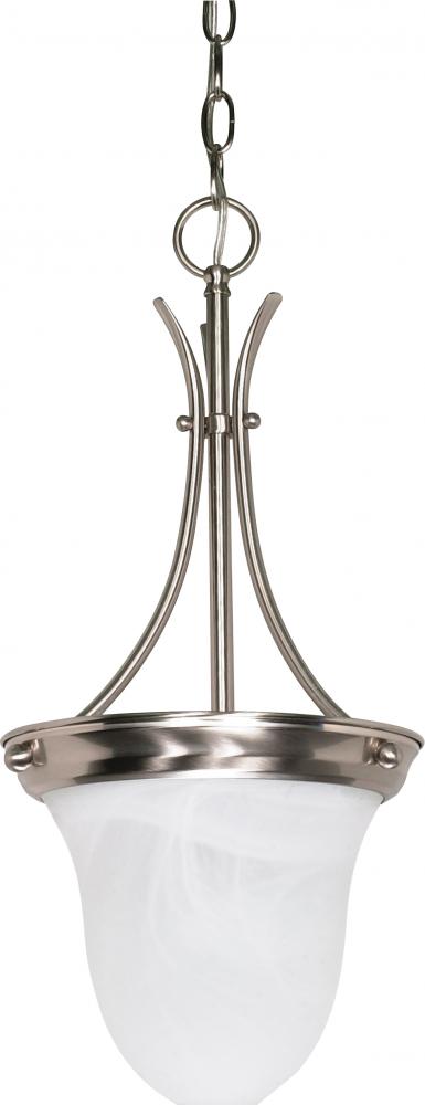 1-Light Bell Pendant Light Fixture in Brushed Nickel Finish with Alabaster Glass and (1) 13W GU24