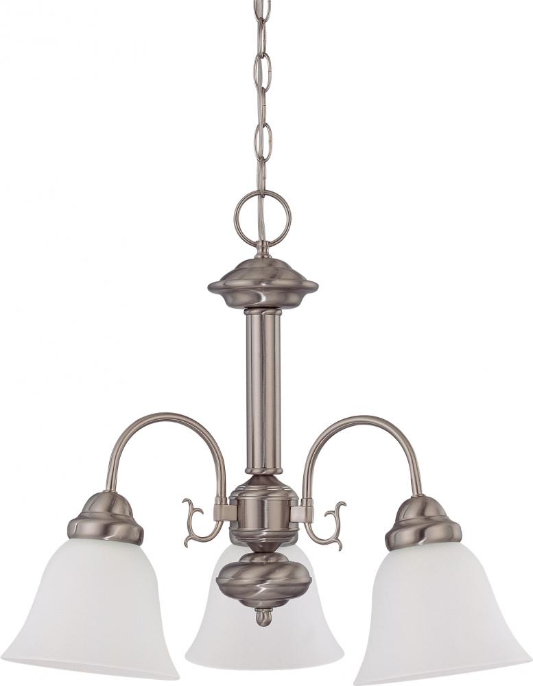 3-Light Chandelier in Brushed Nickel Finish with Frosted White Glass and (3) 13W GU24 Lamps Included
