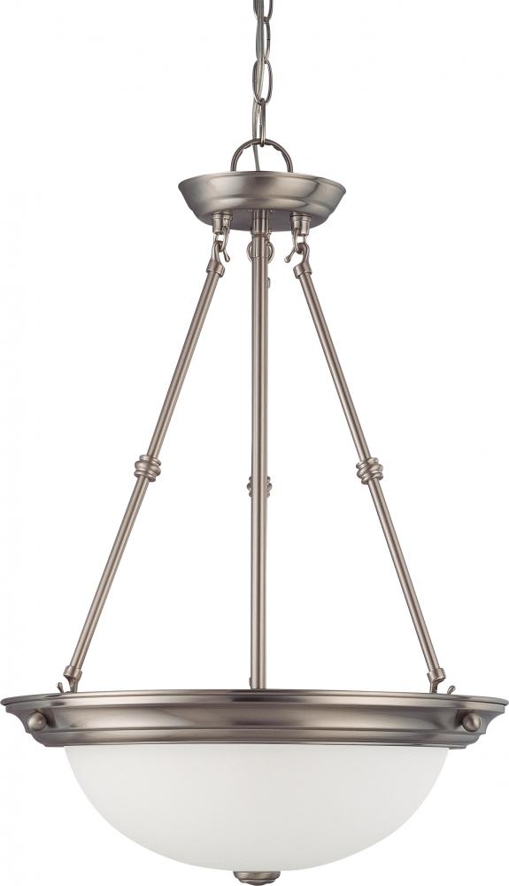 3-Light 15" Pendant Light Fixture in Brushed Nickel Finish with Frosted White Glass and (3) 13W