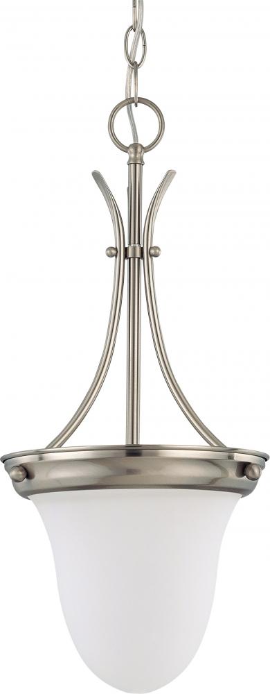 1-Light Pendant Light Fixture in Brushed Nickel Finish with Frosted White Glass and (1) 13W GU24
