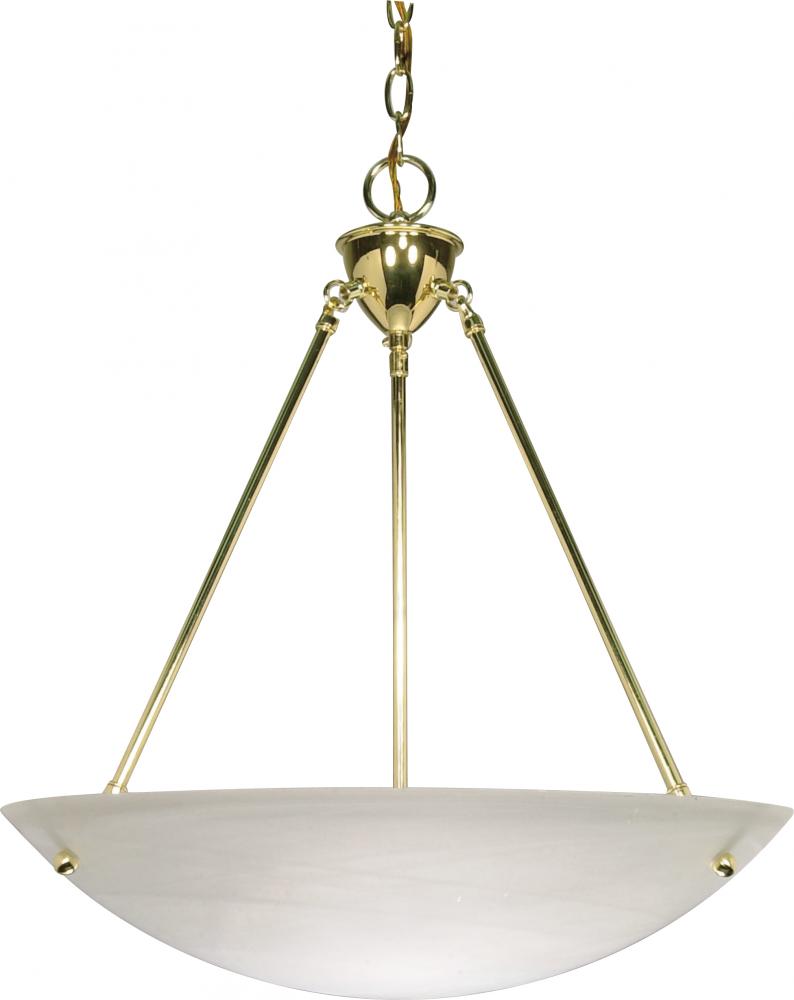3-Light Hanging Pendant Light Fixture in Polished Brass Finish with Alabaster Glass Bowl