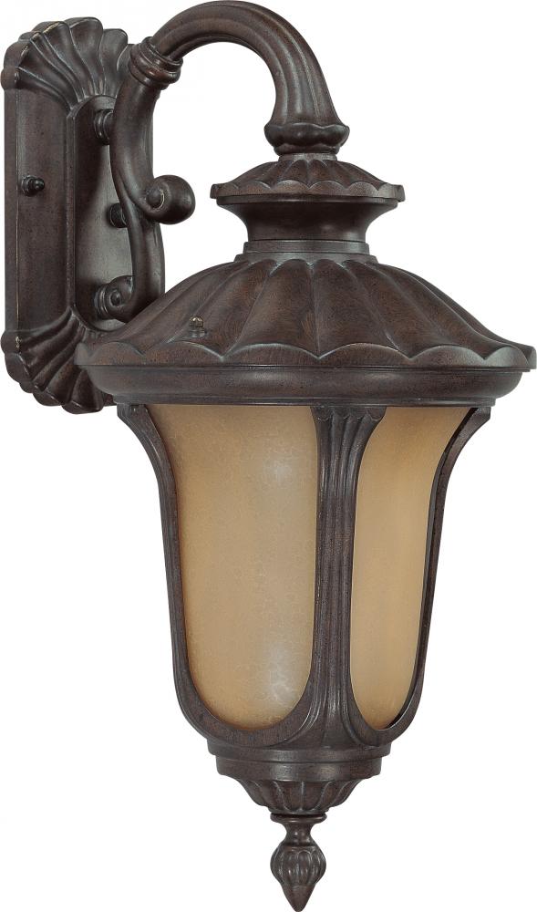 1-Light Large Outdoor Wall Lantern (Arm Down) with Photocell in Fruitwood Finish with Sienna Glass