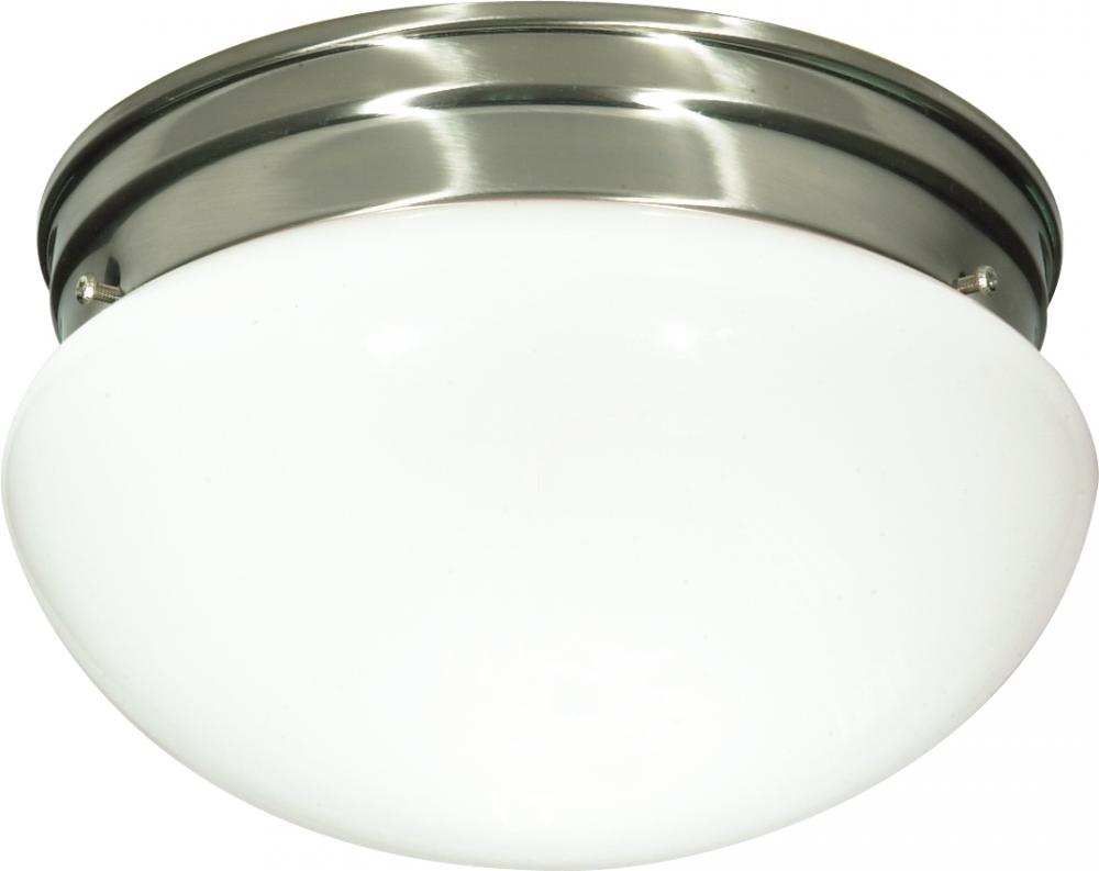 2-Light Medium Flush Mount Ceiling Light in Brushed Nickel Finish with White Mushroom Glass and (2)