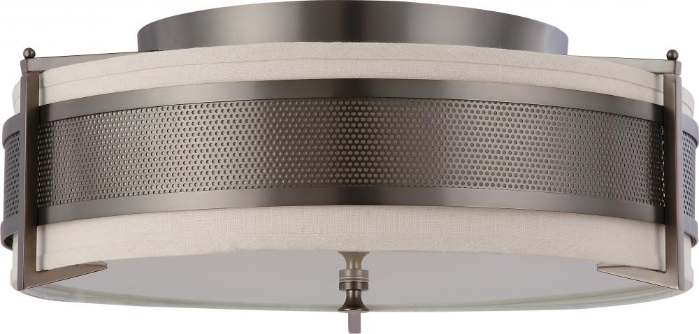 Diesel - 4 Light Large Flush with Khaki Fabric Shade - Hazel Bronze Finish