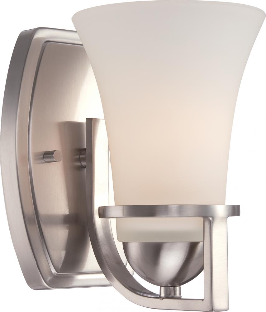1-Light Vanity Light Fixture in Brushed Nickel Finish with Satin White Glass