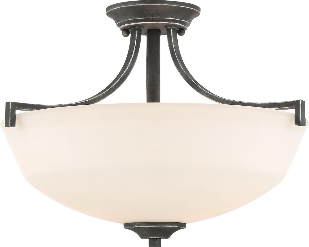 Chester - 2 Light Semi Flush with White Glass - Iron Black with Brushed Nickel Accents