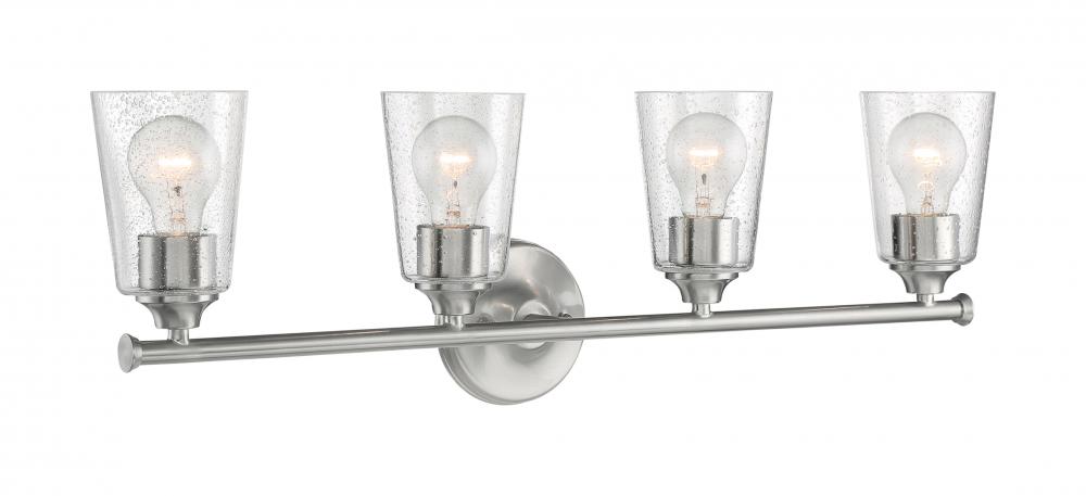 Bransel - 4 Light Vanity with Seeded Glass - Brushed Nickel Finish