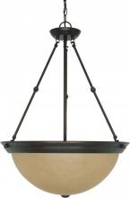 Nuvo 60/1263 - 3-Light Large Hanging Pendant Light Fixture in Mahogany Bronze Finish with Champagne Linen Glass