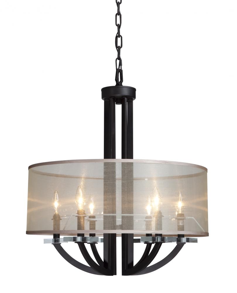 Six Light Organza Shade Oil Rubbed Bronze Drum Shade Pendant