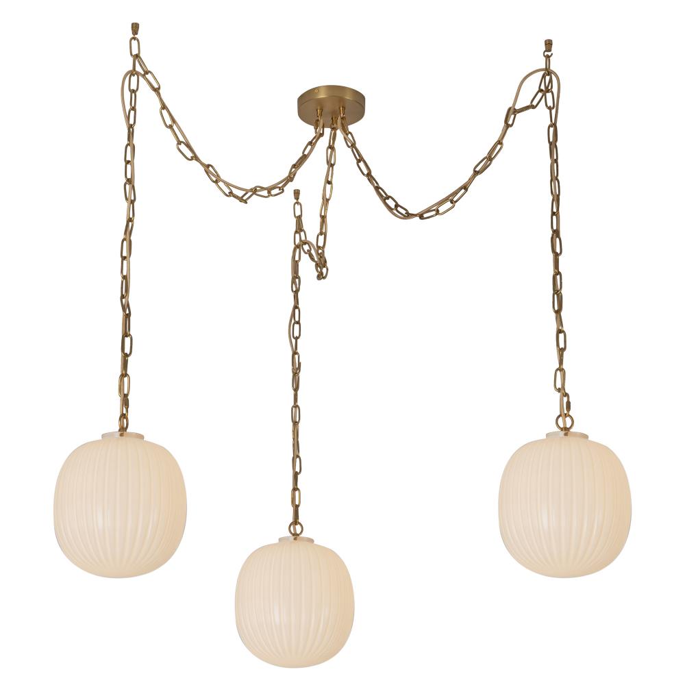 Cherise 3-Light Brushed Gold/Glossy Ribbed Opal Glass Socket Multi Pendant