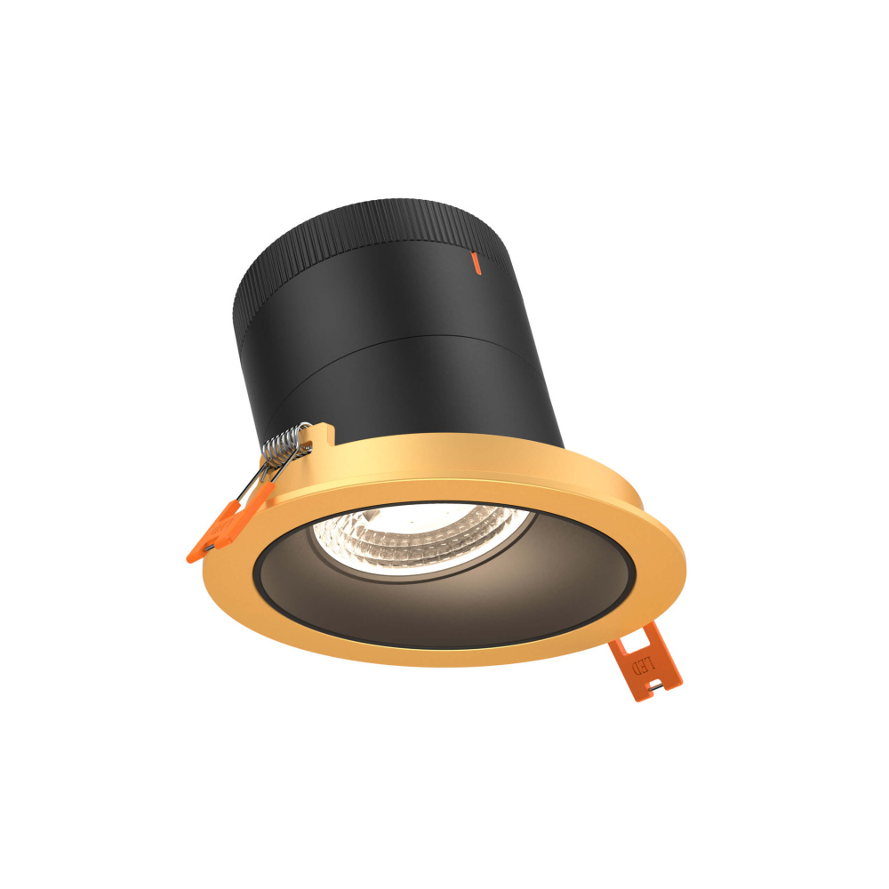 4in Modular Downlight, 5CCT, 20 degree Beam Angle, Slope Ceiling, Black, Gold Trim