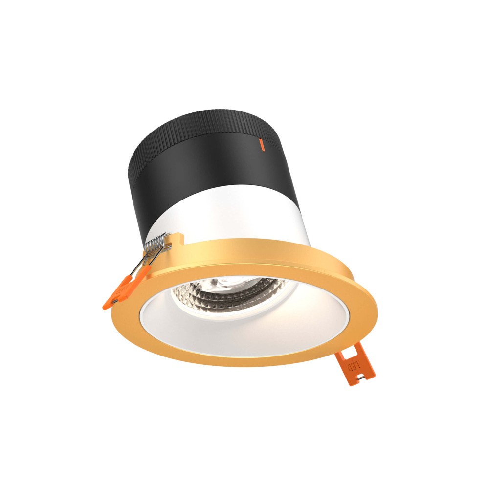 4in Modular Downlight, 5CCT, 20 degree Beam Angle, Slope Ceiling, White, Gold Trim