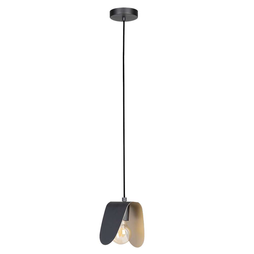 1 LT Mini Pendant w/ Black Finish & Black w/ Brushed Gold Interior Shades