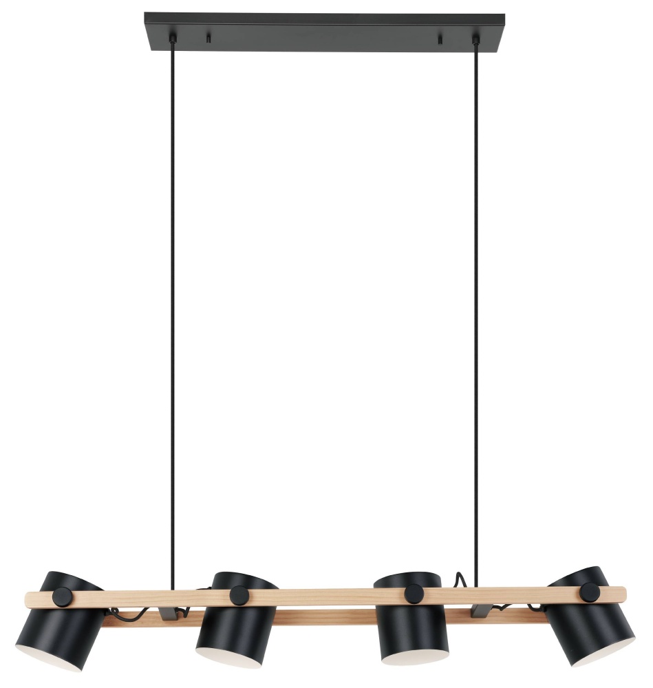 4 LT Linear Pendant w/ Black & Wood Finish & Black w/ White Shades
