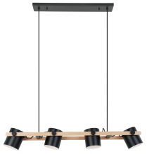 Eglo Canada 43424A - 4 LT Linear Pendant w/ Black & Wood Finish & Black w/ White Shades